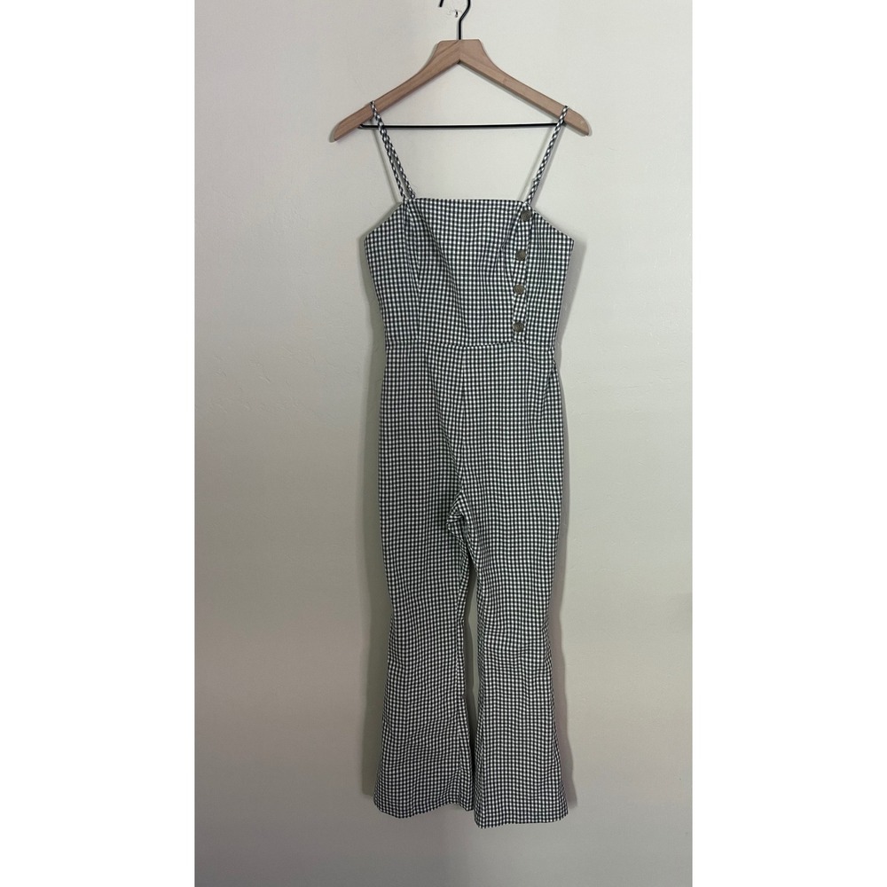 MOD‎ REF Gingham Jumpsuit Black White Checkered Wide Leg Flare Cotton Small